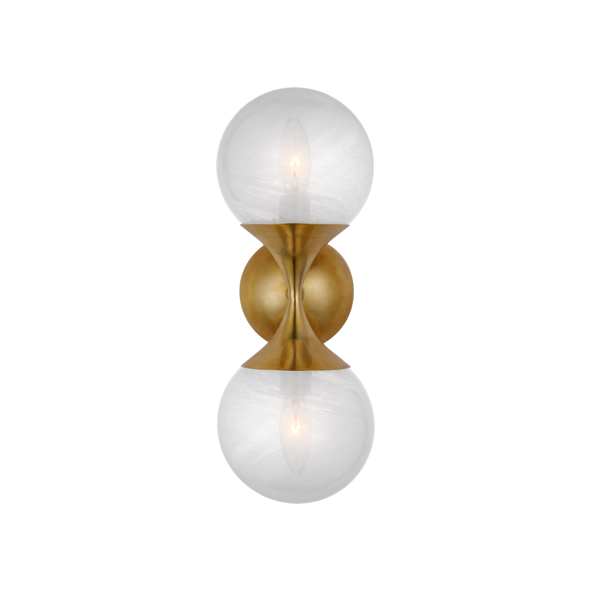 Cristol Small Double Wall Sconce Brass and White Glass by AERIN