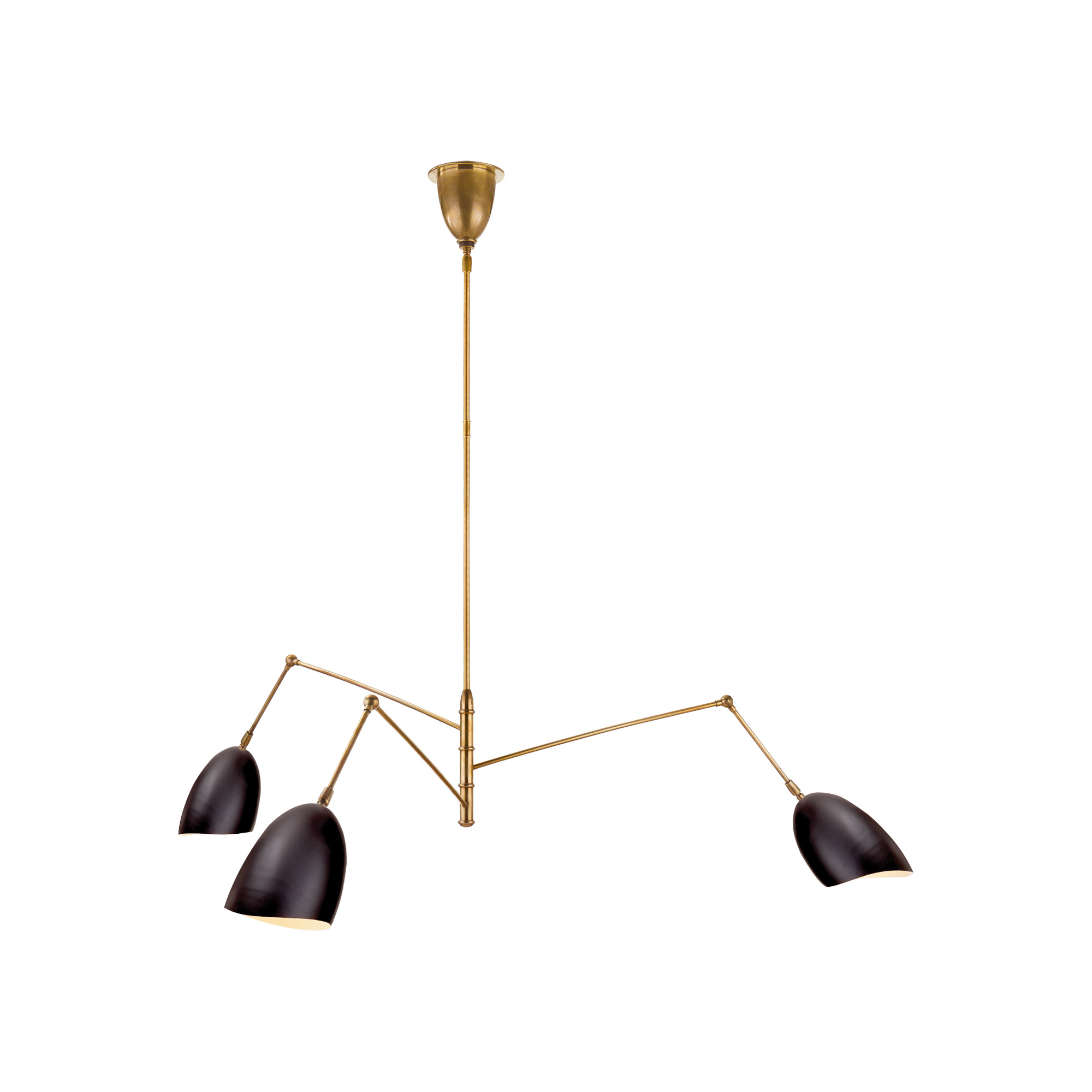 Sommerard Large Triple Arm Chandelier Brass and Black